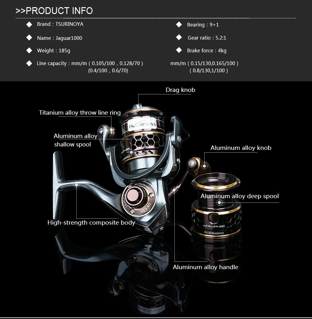 Jaguar 1000 Spinning Fishing Reel with Spare Spool